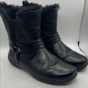 Obeo - Zoey Leather & Sheepskin Black Women's Black warm Ankle Boots Sz 7